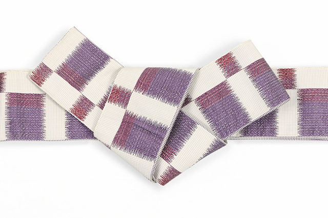 米沢織 近賢織物 角帯  東雲  アイボリー×紫