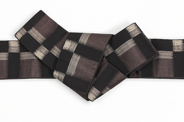 米沢織 近賢織物 角帯  東雲  焦茶×ベージュ