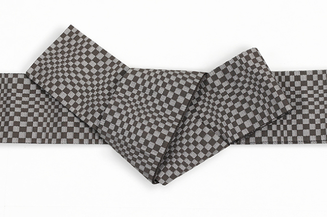 米沢織 近賢織物 角帯 遊粋 網目 焦茶×灰色