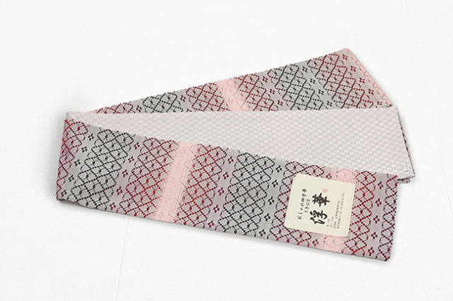 米沢織 近賢織物 半幅帯 浮華 ピンク系