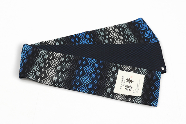 米沢織 近賢織物 半幅帯 浮華 青系