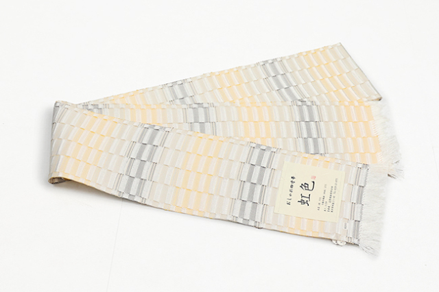 米沢織 近賢織物 半幅帯 虹色 黄色