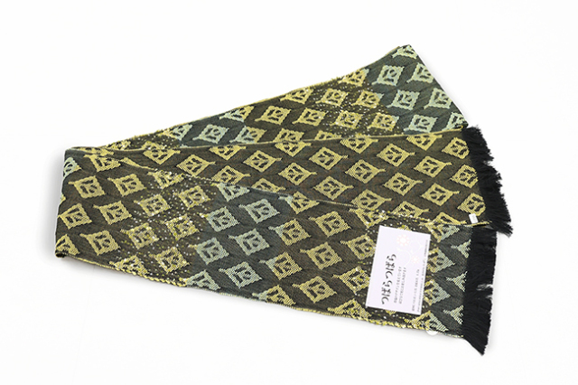 米沢織 近賢織物 綿 半幅帯 つばらつばら 菱形リーフ 黒×黄色