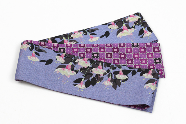 召しませ花 正絹 半幅帯 リバーシブル 花 モロカンタイル 紫