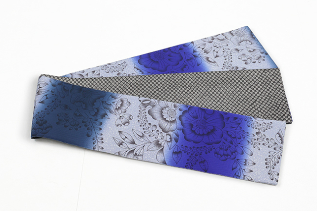 【2/20ライブショッピング紹介商品】むつろ謹製 正絹 半幅帯 辻が花 青紺灰ロウケツ