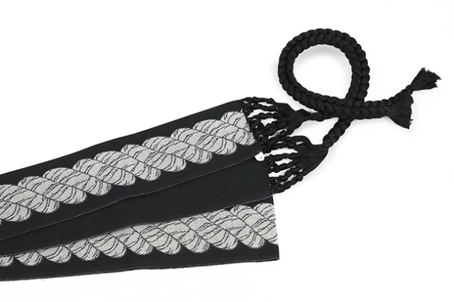 米沢織 近賢織物 宝来屋 綿 角帯 一見楽着 しめ縄 黒 リバーシブル