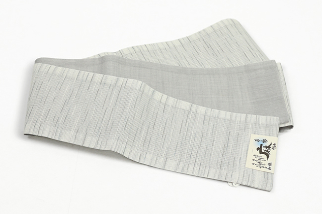本麻 半幅帯 夏帯 麻 途切れ縞 薄灰色