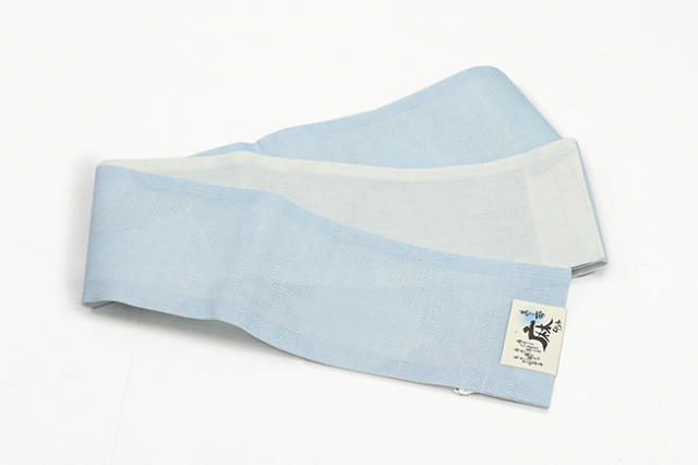 本麻 半幅帯 夏帯 麻 七宝つなぎ 水色