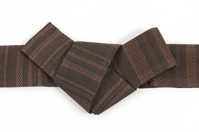 本麻 角帯  夏帯 やたら縞 焦茶