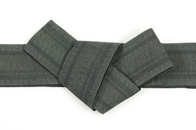 本麻 角帯  夏帯 菱つなぎ 縞 深緑