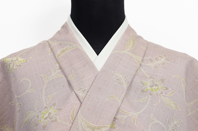 召しませ花 正絹 着物 紬 クリキュラ 更紗 ピンク
