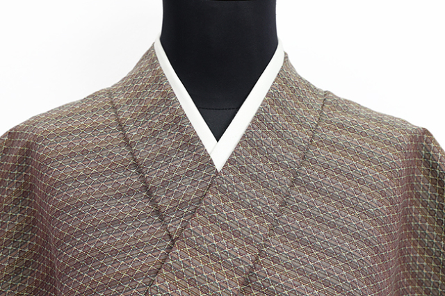 米沢木綿 木綿着物  紋KIPPE(きっぺ) めんこっとん 広幅 ダイヤ 茶系mixボーダー