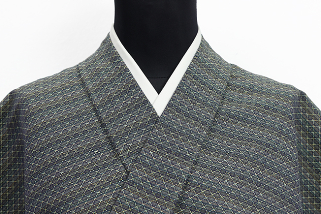 米沢木綿 木綿着物  紋KIPPE(きっぺ) めんこっとん 広幅 ダイヤ 青緑系mixボーダー