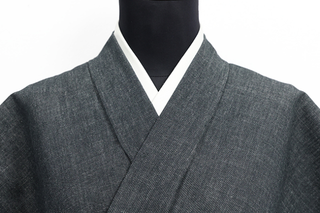 片貝木綿 木綿着物 紺仁工房 あやおり デニム 黒×白