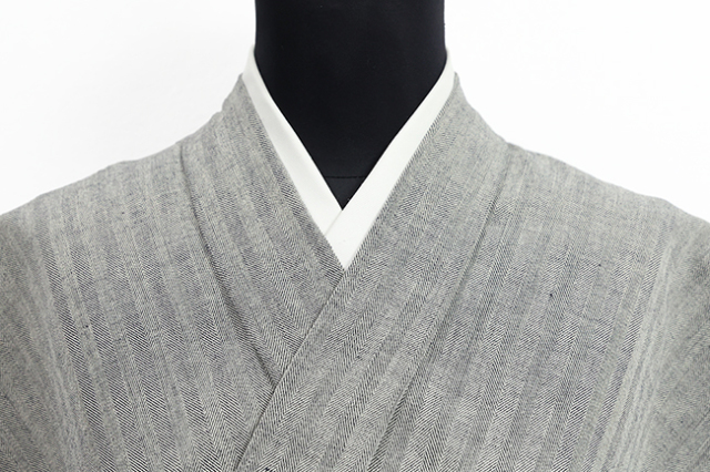 片貝木綿 木綿着物 紺仁工房 杉綾 デニム 白×紺