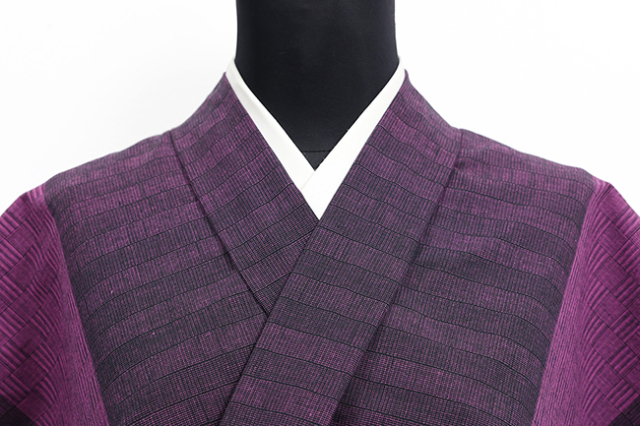 片貝木綿 木綿着物 紺仁工房 網代格子 紫