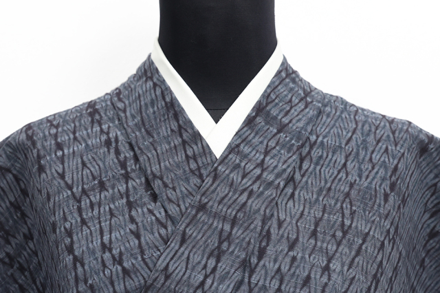 片貝木綿 木綿着物 紺仁工房 普段着きもの 杢目絞り 濃灰