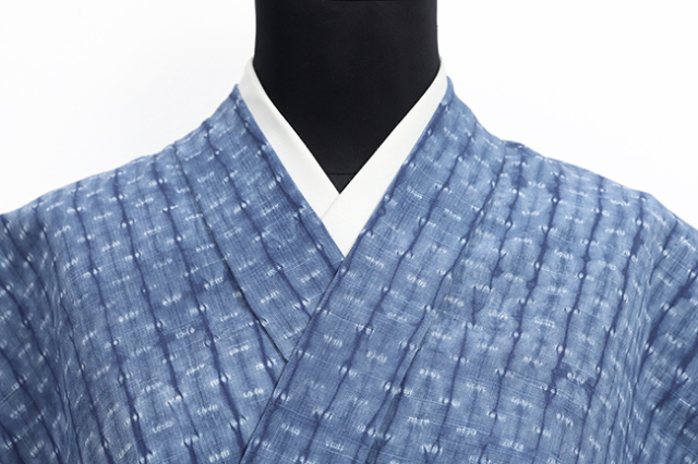 片貝木綿 木綿着物 紺仁工房 普段着きもの 縫締め絞り 縞 青