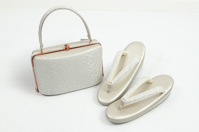 草履バッグセット 礼装用 草履 Lサイズ 砂紋 ラメ 白