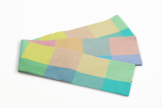 ひでや工房 綿 半幅帯 大格子 ミックス