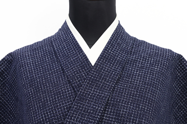 久留米絣 木綿着物 普段着きもの 文人格子 広幅 紺