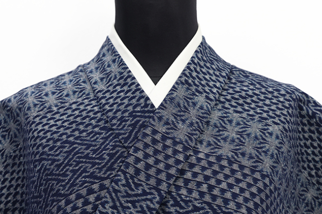 伝統的工芸品 久留米絣 木綿着物 普段着きもの 横段柄寄せ 紺