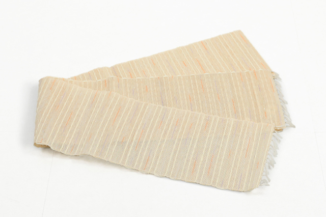 誉田屋源兵衛 芭蕉糸 半幅帯 夏帯 芭蕉段織 白×銀糸×オレンジ×パープル