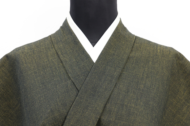 片貝木綿 木綿着物 紺仁工房 あやおり デニム 濃紺×からし