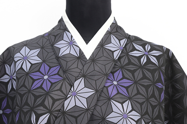 【受注商品】小室庵 セオα ポリエステル 着物 麻の葉 黒紫