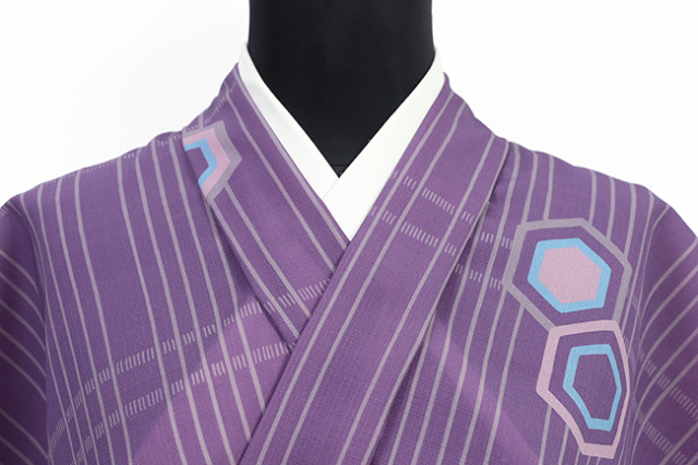 【受注商品】小室庵 セオα ポリエステル 着物 縞亀甲 紫