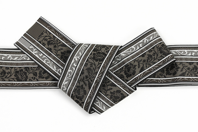あづまやオリジナル 博多織 西村織物 正絹 角帯 五分詰牡丹 黒