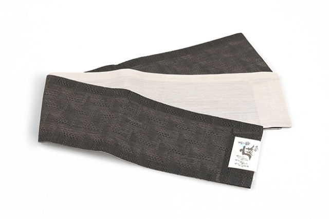 本麻 半幅帯 夏帯 幾何学 焦茶×薄灰
