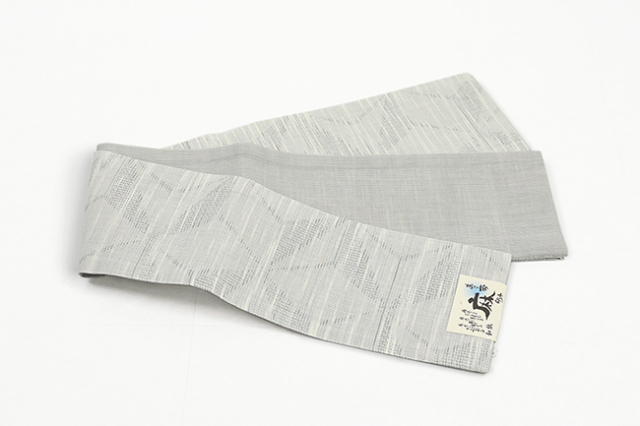 本麻 半幅帯 夏帯 麻の葉 灰色