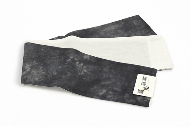 本麻 半幅帯 夏帯 籠染麻帯 黒×白