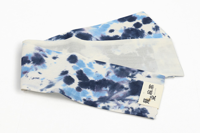 本麻 半幅帯 夏帯 籠染麻帯 紺×白