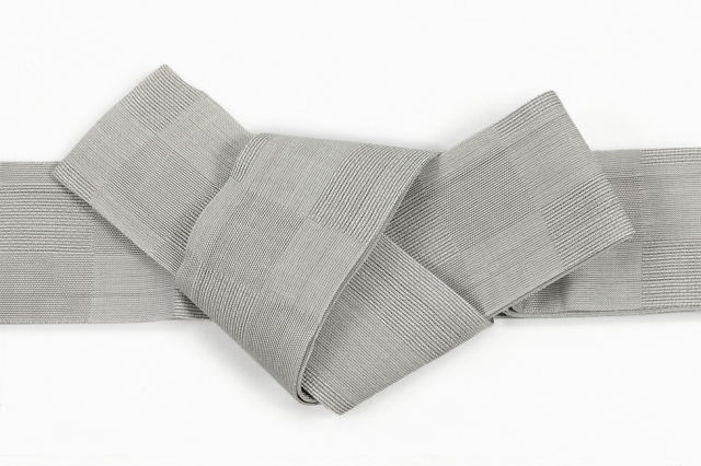 本麻 角帯 夏帯 格子 灰色