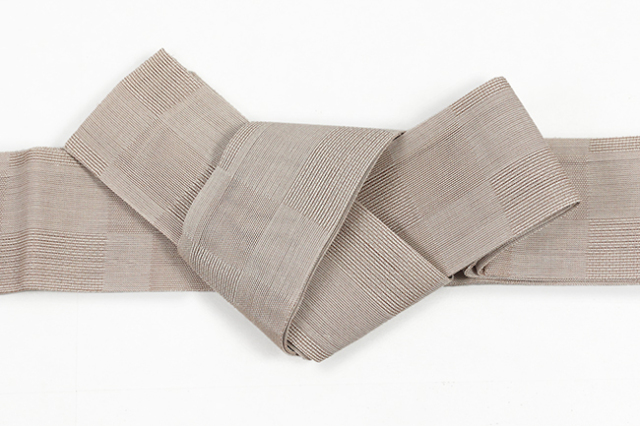 本麻 角帯 夏帯 格子 ベージュ