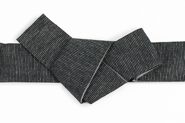 本麻 角帯 夏帯 縞 黒×灰色