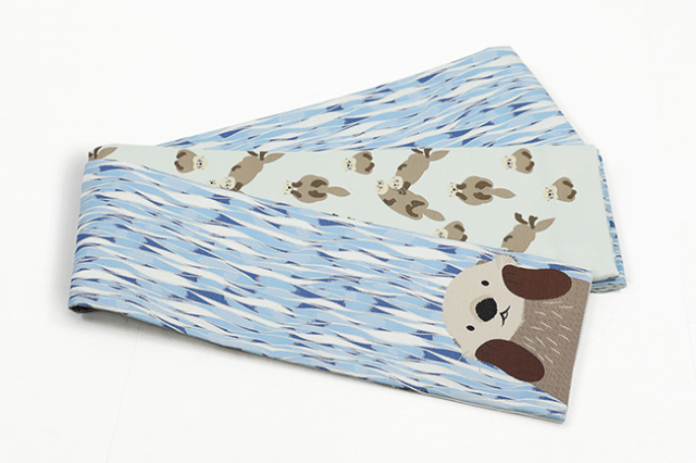 着乃嘉 kinoka 半幅帯 ラッコ 水色×ベージュ