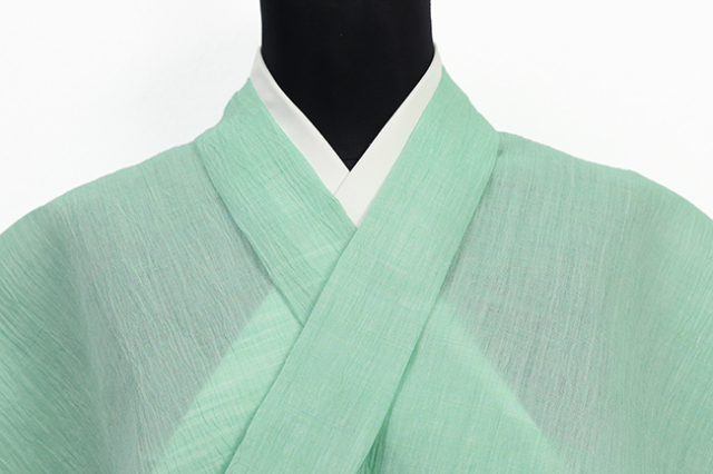 近江ちぢみ 本麻 夏着物 広幅 楊柳 無地 薄緑