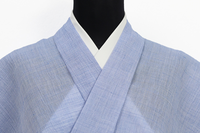 近江ちぢみ 本麻 夏着物 広幅 楊柳 無地 薄青紫
