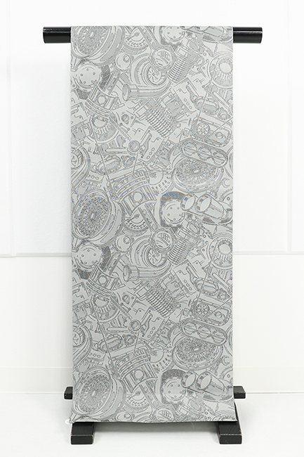 西陣織 蔦屋久兵衛 ひとえ八寸帯（兵児帯）バイクパーツ 灰色