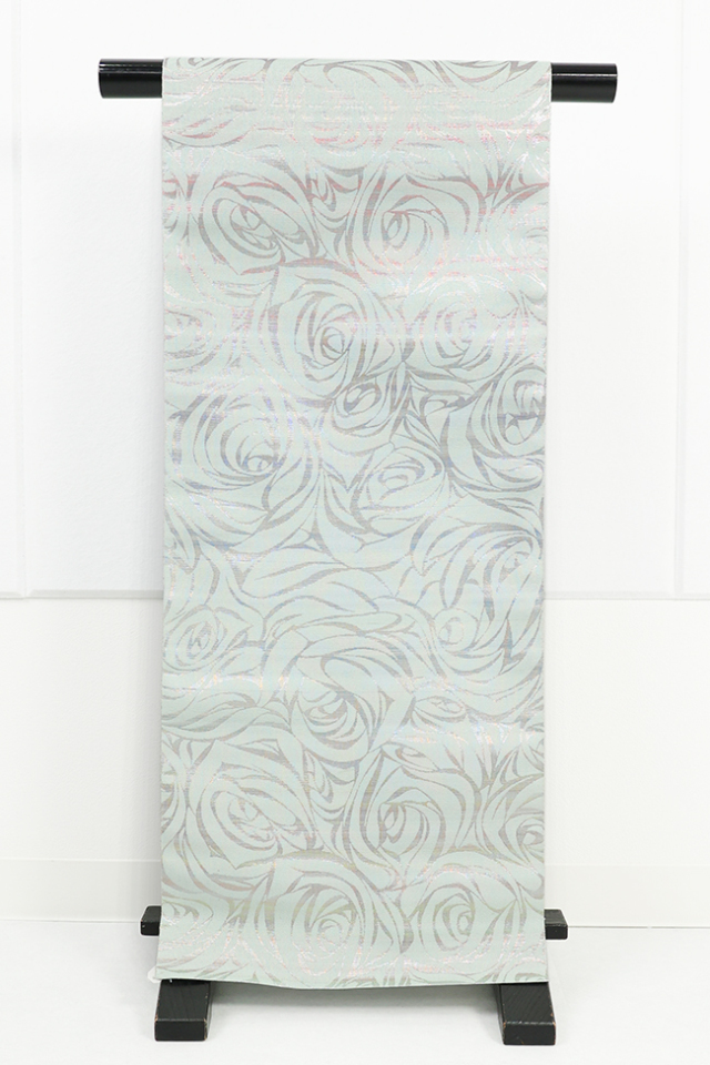 西陣織 蔦屋久兵衛 ひとえ八寸帯（兵児帯）薔薇 水色