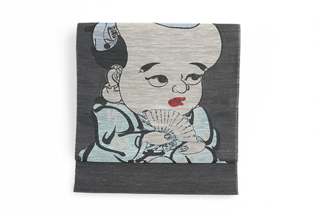 西陣 蔦屋久兵衛 絹麻 九寸名古屋帯 福助 チャコールグレー