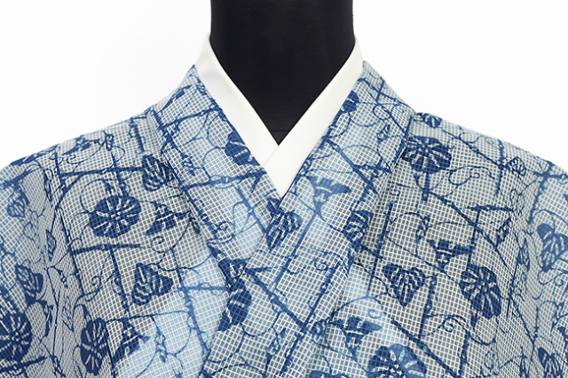 【4/24ライブショッピング紹介商品】江戸長板 夏着物 絹紅梅 豆引染 朝顔 青