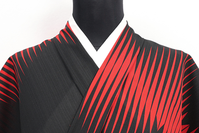 【4/24ライブショッピング紹介商品】コシノジュンコ ポリエステル着物 浴衣 セオα ダイヤ 赤×黒