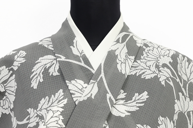 【4/24ライブショッピング紹介商品】竺仙(ちくせん) 浴衣（ゆかた） 綿紅梅 松煙染小紋 菊 灰色