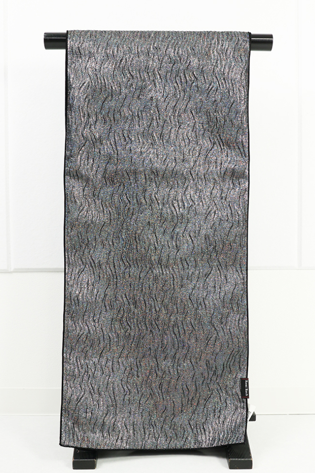 Rumi Rock (ルミロック) ひとえ八寸帯（兵児帯） シワ兵児 オーロラシルバー×ブラック