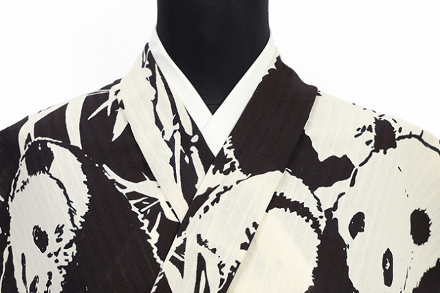 Rumi Rock(ルミロック) 浴衣(ゆかた) パンダ故郷に帰る 白地に黒