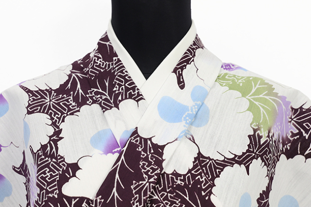 Rumi Rock(ルミロック) 浴衣(ゆかた) 悪の花 白地にグレー紫